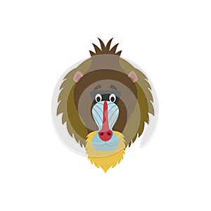 Mandrill face in cartoon style for children.