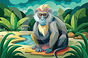 Mandrill monkey in its natural habitat-