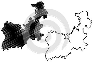 Mandsaur district Madhya Pradesh State, Ujjain division, Republic of India map vector illustration, scribble sketch Mandsaur map