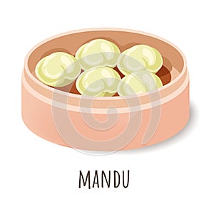 Mandu or mandoo, steamed or boiled Korean dumpling