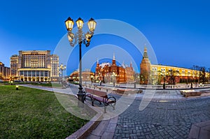 Manege Square and Moscow Kremlin in the Evening, Moscow photo