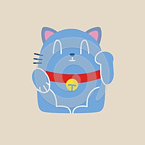 Maneki neko, cartoon style. Good Lucky Cat Character. Vector illustration