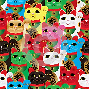 Maneki Neko colors many full page seamless pattern