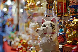 maneki neko among a display of international lucky charms