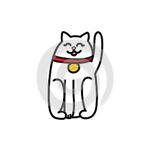Maneki neko doodle icon, vector illustration