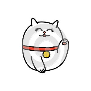 Maneki neko doodle icon, vector illustration