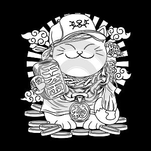 Maneki Neko Hiphop Black and White Illustration