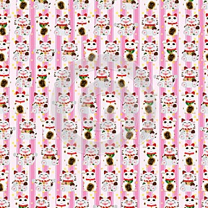 Maneki Neko pair all happy vertical seamless pattern photo