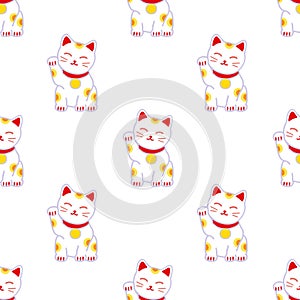 Maneki Neko Seamless pattern. Symbol of good luck, fortune and prosperity