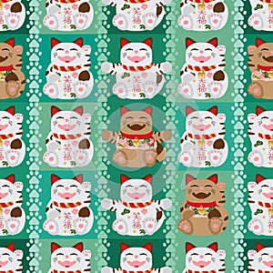 Maneki white brown symmetry vertical seamless pattern