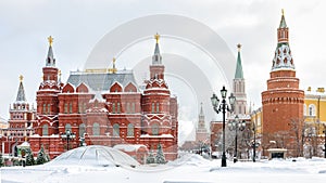 Manezhnaya Square near Moscow Kremlin in winter, Russia