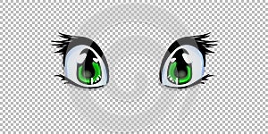 Manga, anime green eyes for creation cartoon kawaii character