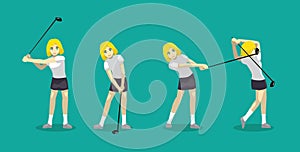 Manga Cartoon Golf Swing Sequence Animation Vector