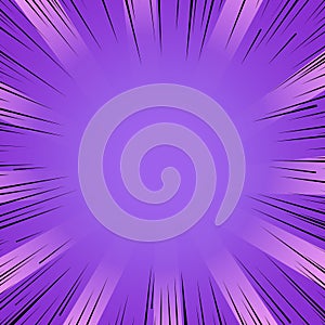 Manga comic book flash purple explosion radial lines background.