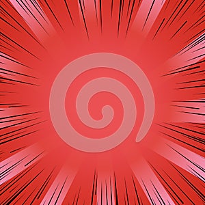 Manga comic book flash red explosion radial lines background.