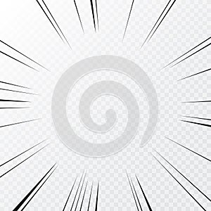 Manga effect action frame in comics book style. Black and white vector illustration of motion radial lines isolated on a