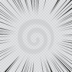 Manga effect action frame in comics book style. Black and white vector illustration of motion radial lines isolated on a