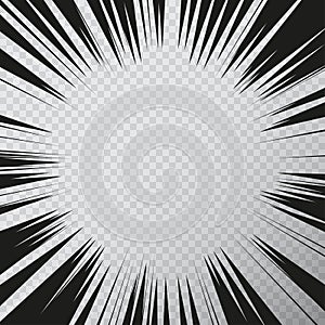 Manga effect action frame in comics book style. Black and white vector illustration of motion radial lines isolated on a