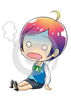 Manga kawaii chibi female office worker illustration  burned out