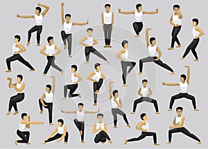 Manga Kung Fu Poses Characters Cartoon Vector