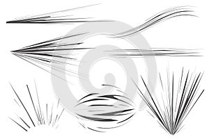 Manga speed lines effect. Vector comic motion elements. Action graphic flash burst and explosive boom isolated on white