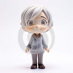 Manga Style Figurine With Gray Hair On White Background