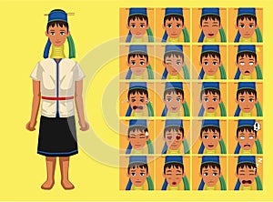 Manga Style Kayan Karenni Woman Clothes Cartoon Character Emotion