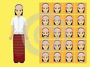 Manga Style Myanmar Yin Talai Kayah Woman Clothes Cartoon Character Emotion