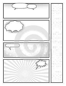 Manga style page layout. storyboard layout template with speech bubbles and effects