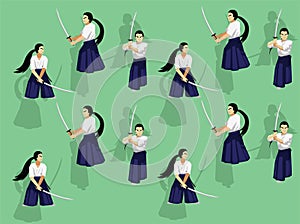 Manga Style Samurai Kenjutsu Man Cartoon Character Vector Seamless Background Wallpaper-01