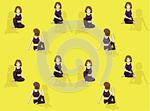 Manga Yoga How To Tutorial Half Lord of the Fishes Pose Cartoon Vector Illustration Seamless Background-01