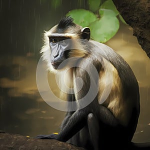 Mangabey Monkey At Rainforest. Generative AI