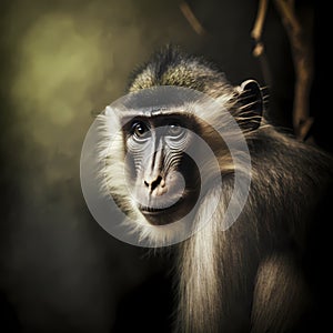 Mangabey Monkey At Rainforest. Generative AI