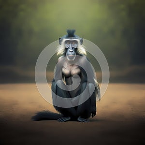 Mangabey Monkey At Rainforest. Generative AI