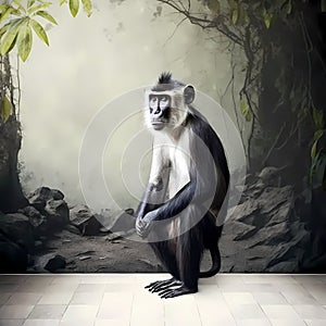 Mangabey Monkey At Rainforest. Generative AI