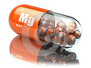 Manganese magnesium Mg element pill. Dietary supplements. Vitamin capsules. photo