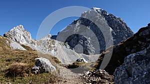 Mangart Mountain peak in Slovenia in Autumn