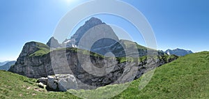 Mangart peak from Mangart saddle in Julian Alps