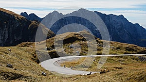 Mangart saddle and pass road in Slovenia in Autumn