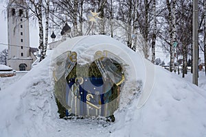 The manger of Christ on the celebration of Christmas in the village of Vyatka, Yaroslavl region, Russia.