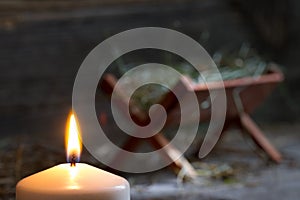 Manger Jesus and light of hope abstract christmas symbol photo