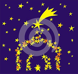 Manger made of stars on blue b