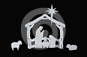 Manger Silhouette Baby Jesus Mary Joseph Lambs