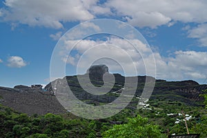 Mangi Tungi hill and stairs leading to the top, Mangi Tungi, Nashik, Maharashtra, India. photo