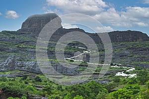 Mangi Tungi hill and stairs leading to the top, Mangi Tungi, Nashik, Maharashtra, India. photo