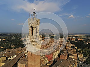 Mangia Tower in Siena City drone view