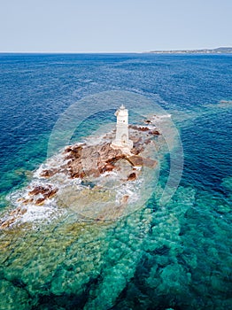 Mangiabarche Lighthouse, Sant Antioco, Sardinia, Italy. Aerial View