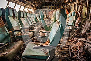 mangled airplane seats arranged in a row