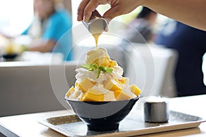 Mango Bingsu Kakigori - Korean shaved ice dessert flavor.