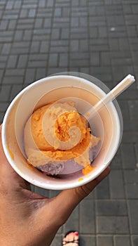 Mango and black currant ice cream